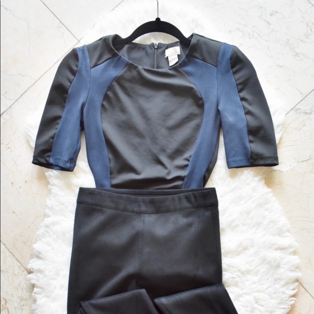 H&M Black and Blue Fitted Peplum Top